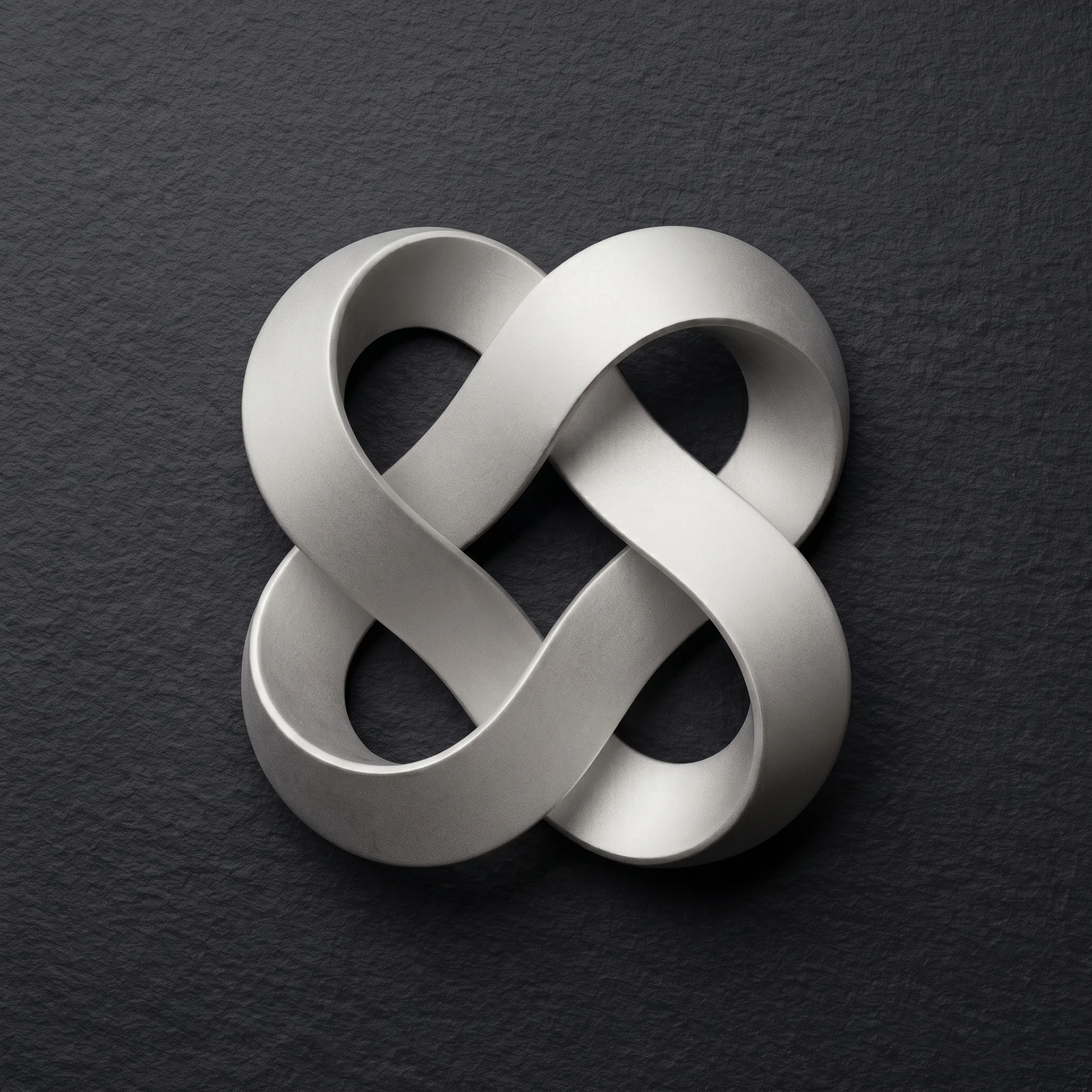 ALGOTYX silver interwoven loop mark on charcoal